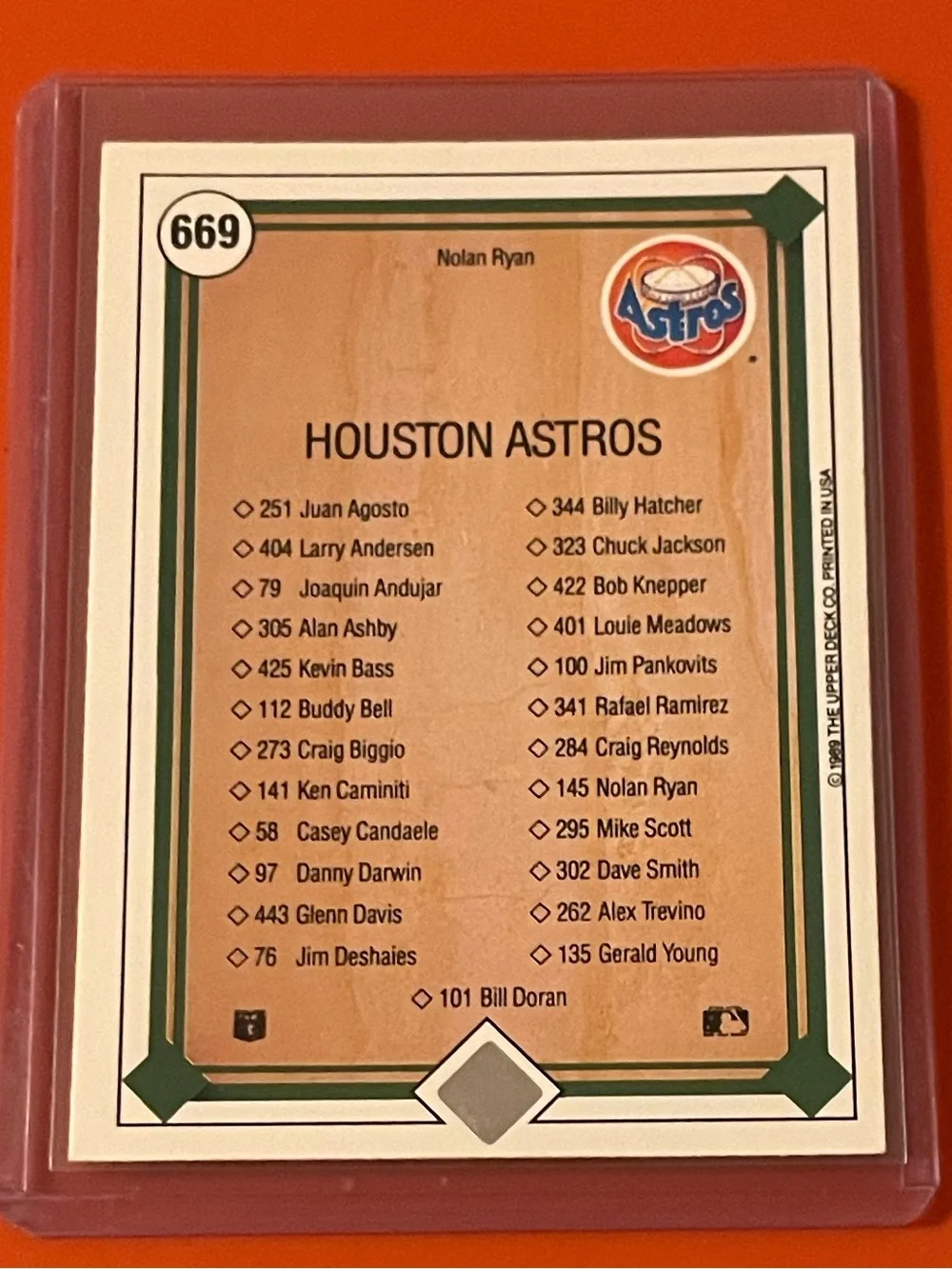 Nolan Ryan: Astros Checklist #669 1989 Upper Deck Baseball Trading Card